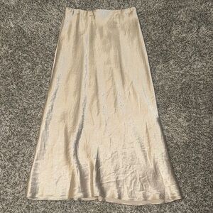 aritzia cream silky midi skirt